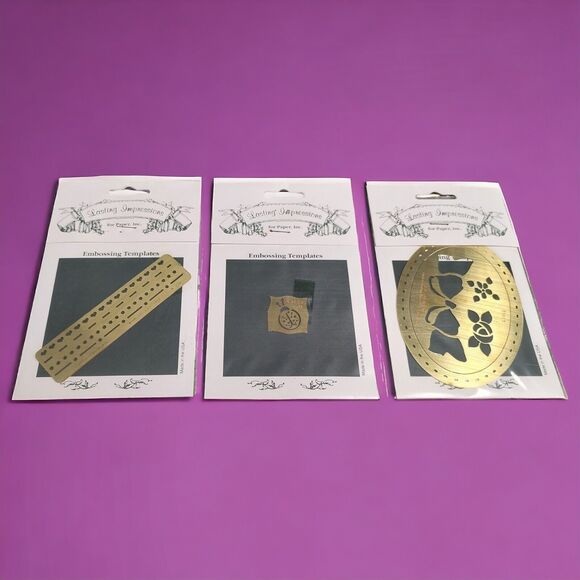 Vintage 90s USA Lasting Impressions Brass Embossing Templates Ladybug Hearts Bow - Picture 2 of 6
